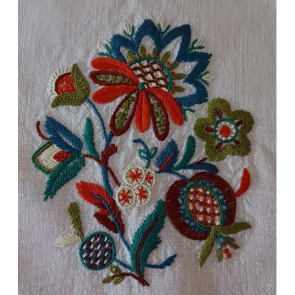 Vintage Table Runner Arts & Craft Era Silky Embroidery Orange Blue Deco